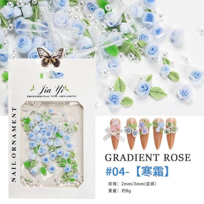 Nail art rose rose three-dimensional jewelry large and small mixed pearl resin smudge camellia  4