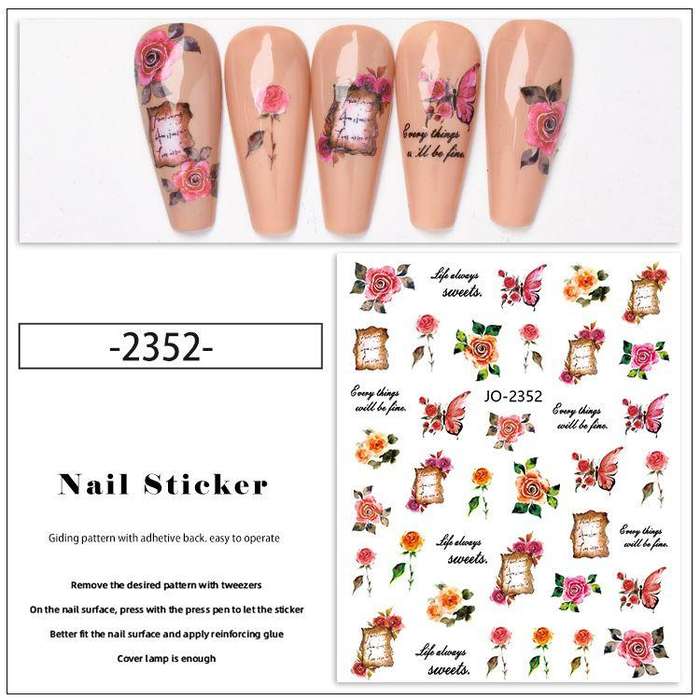 TNA water rose flower nail sticker JO2348-2353 8*10cm -JO-2352
