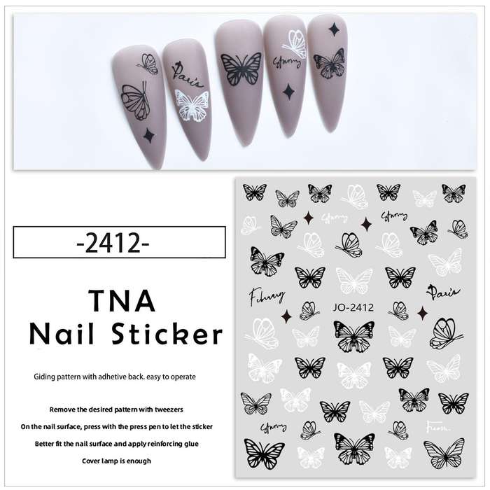 TNA Black&White Butterfly Nail Sticker 8*10cm  JO-2412