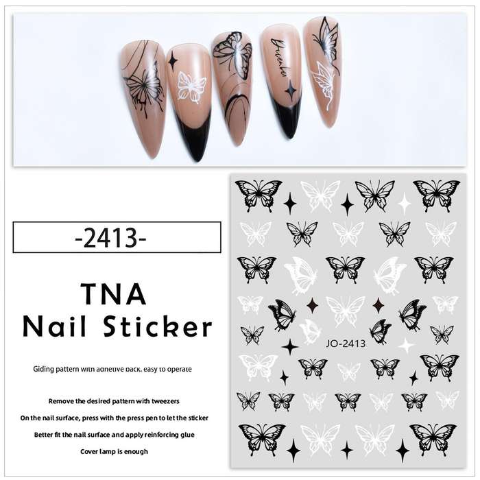 TNA Black&White Butterfly Nail Sticker 8*10cm  JO-2413