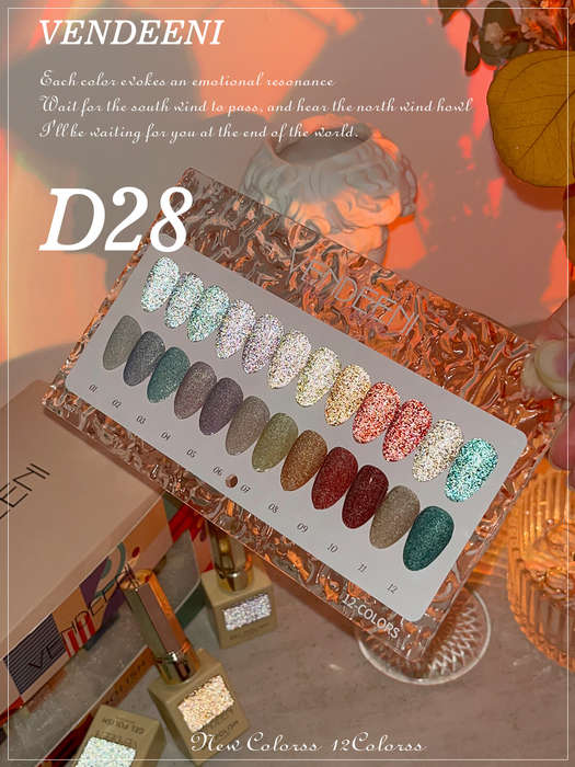 Vendeeni Reflective Glitter Sparkling Diamond Gel Polish 15ml 12 colors/Set + D28 Free Color Chart
