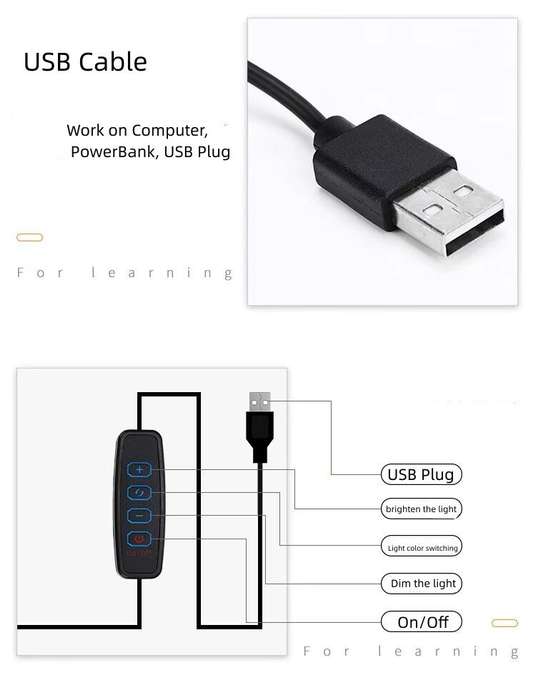 FX001 LED Desk Table Clip Lamp 7W USB Cable black