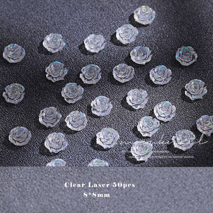 Camellia Flower Nail Decoration 50pcs -Clear Laser 6*6mm