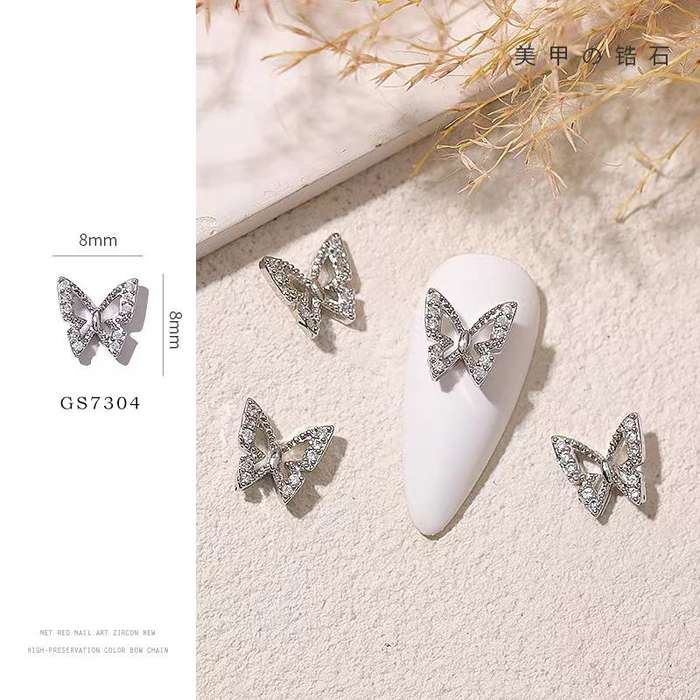 GS73 Butterfly Rhinestone  2 pcs  Silver 8*8mm