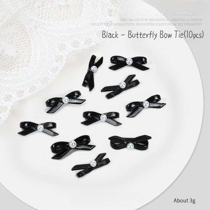 Ballet bow ribbon nail accessories girl three-dimensional collar (10 pcs)  Black - Butterfly Bow Tie