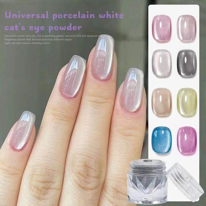Universal porcelain white cat's eye powder for nail art, glittering crystal cat's eye