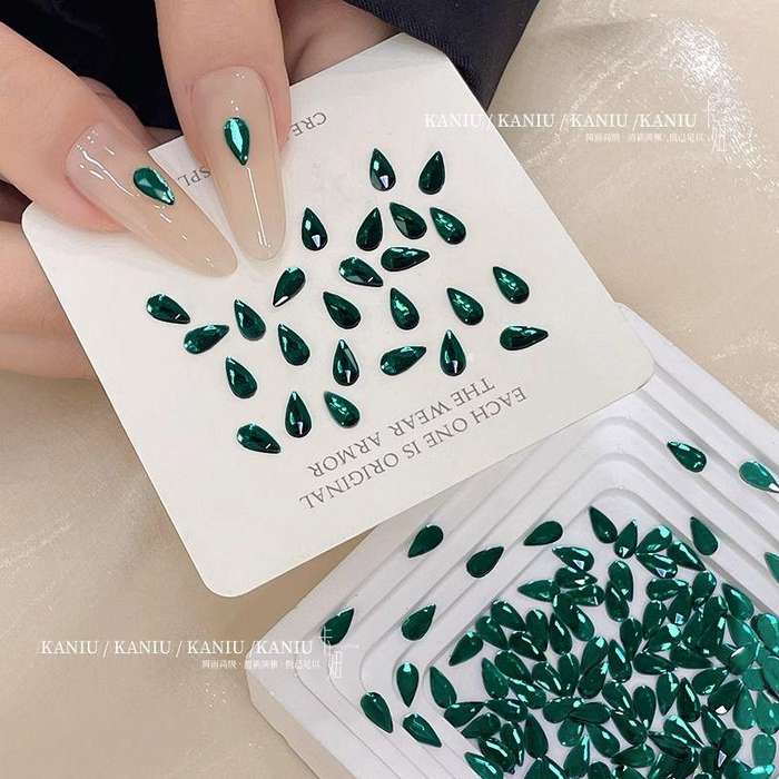 Dark Green Water drop Nail diamond jewelry Noble Emerald Octagonal flat bott -  Waterdrop 5*8mm