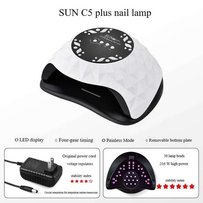 SUN C5 plus Professional Gel Polish LED Nail Dryer Lamp 216W ( 36 LED Beads  White