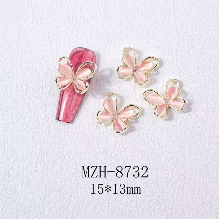Cat Eye Stone Alloy Butterfly Nail Rhinestone 5pcs-  MZH-8732