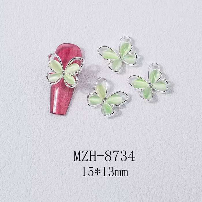 Cat Eye Stone Alloy Butterfly Nail Rhinestone 5pcs-  MZH-8734