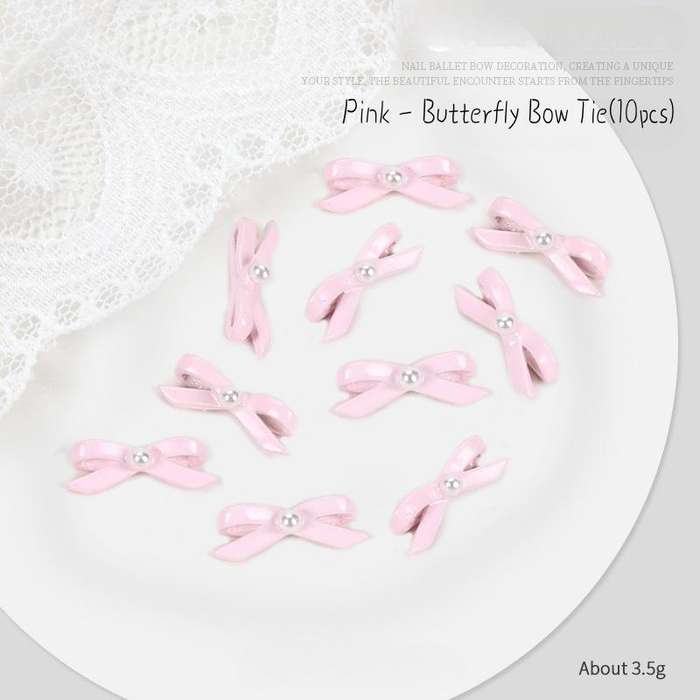 Ballet bow ribbon nail accessories girl three-dimensional collar (10 pcs)  Pink - Butterfly Bow Tie