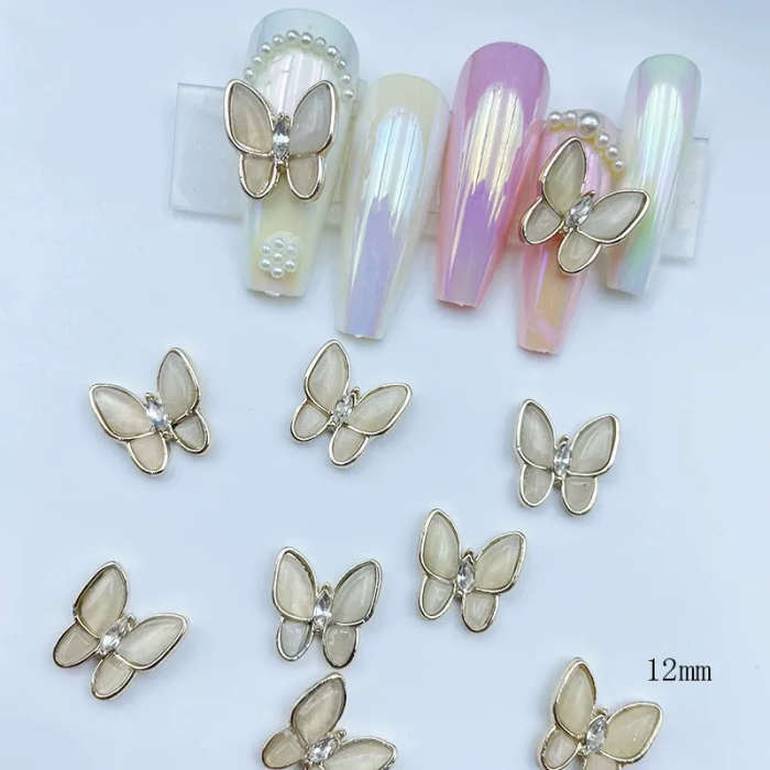 Alloy 3D Cat Eye Butterfly Nail Rhinestones 2pcs  Gold