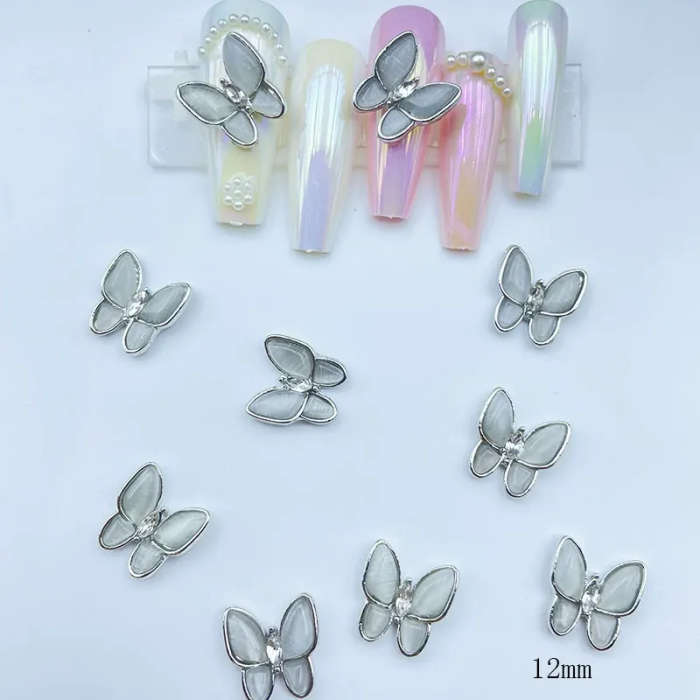 Alloy 3D Cat Eye Butterfly Nail Rhinestones 2pcs   Silver
