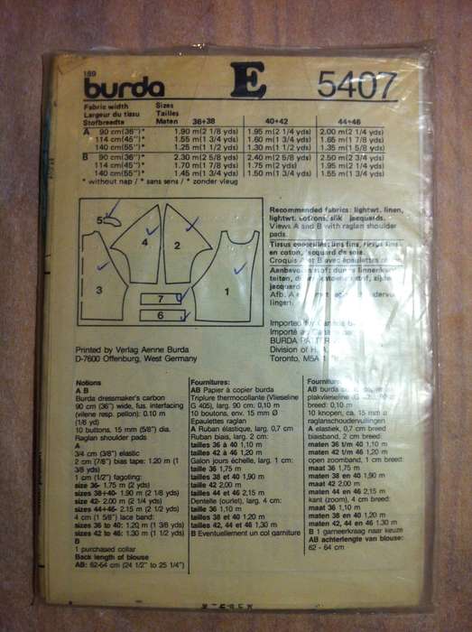 Burda 5407 Raglan Shirts. Cut on 14. Complete