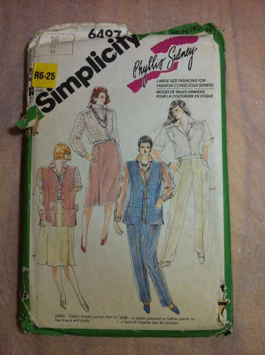 Simplicity 6497 Pants, Skirt, Shirt & Lined Vest. Size 16. Complete