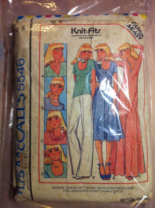 McCalls 5546  Knit Dress or T Shirt. Size 12. Dress is shortened. Pattern is very worn. Complete