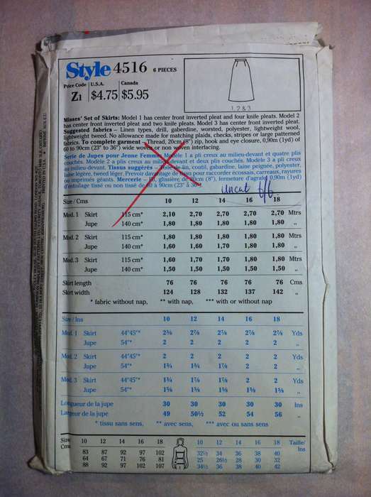 Style 5416 Set of Skirts. Size 16 / Waist 76 cm. Complete Uncut F/F