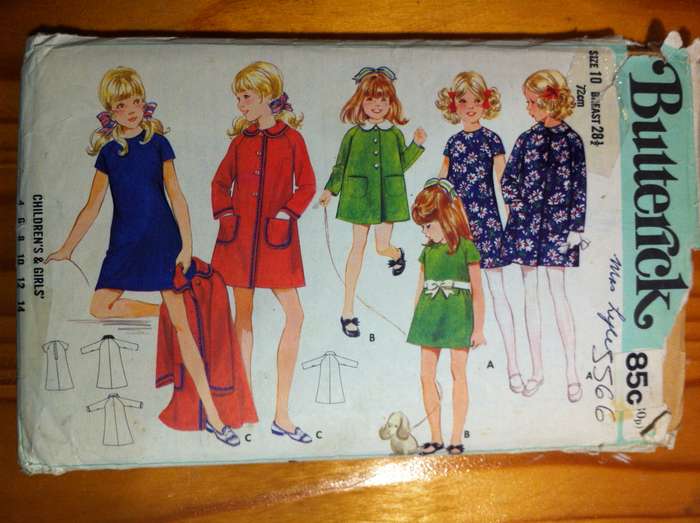 Butterick 5566 Girls One Piece Dress and Coat. Size 10/Chest 72 cm. Complete