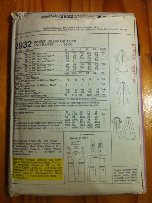 McCalls 2932 Dress or Tunic and Pants. Size14. Complete