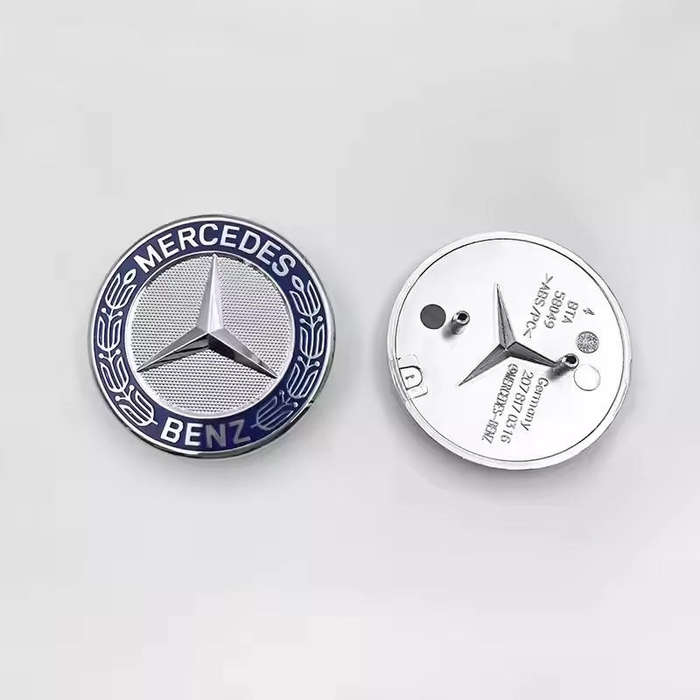 MB Bonnet Emblem Blue/Chrome (flat, 2 prong)