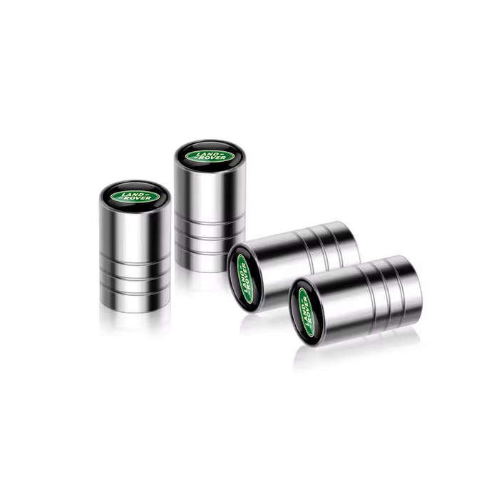 Land Rover Valve Caps - Silver with green logo (Set of 4 long caps)