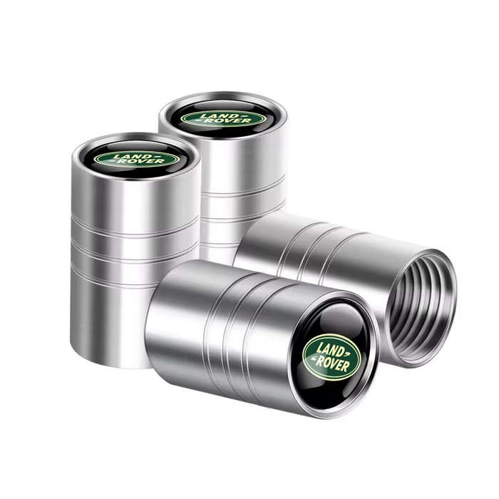 Land Rover Valve Caps - Silver with green logo (Set of 4 long caps)