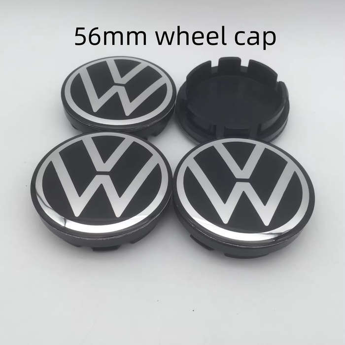 4x 56/51mm Chrome / Black Plastic Wheel Centre Cap for VW (NEW VW LOGO)