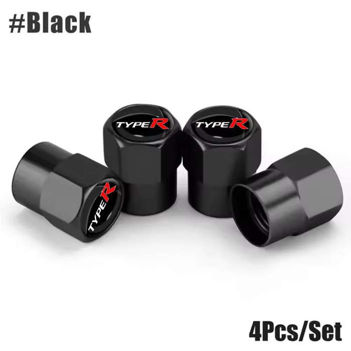 HONDA Valve Caps - Black with "Type R" logo (Set of 4)