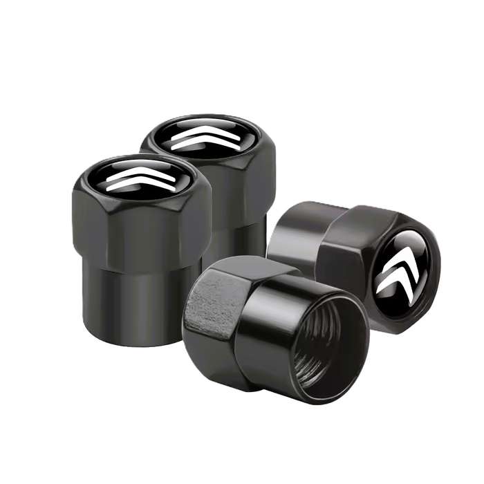 CITROEN Valve Caps - Black with chrome Citroen logo (Set of 4)