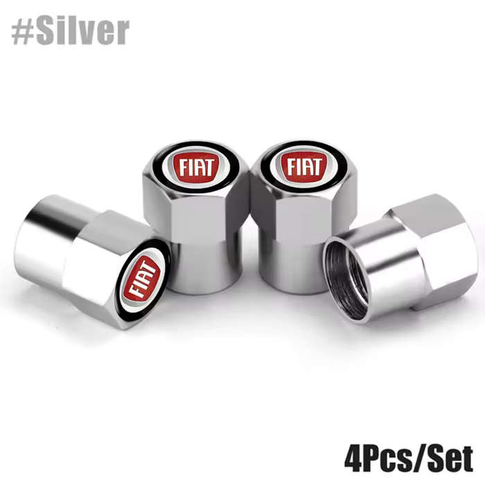FIAT Valve Caps (Silver with RED FIAT logo) (Set of 4)
