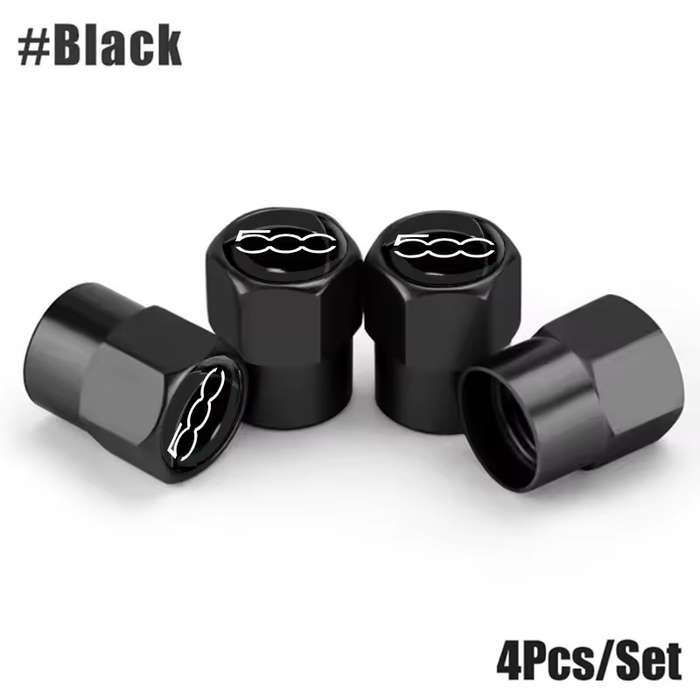 FIAT 500 Valve Caps (Black with 500 logo) (Set of 4)