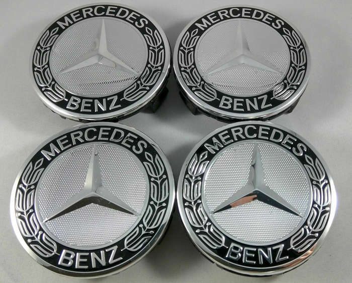 4x 75mm Wheel Centre Cap for Mercedes Benz (Black on Chrome)
