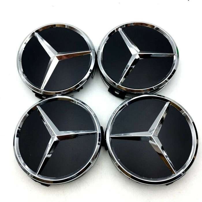 4x 75mm Wheel Centre Cap for Mercedes Benz (Chrome on GLOSSY Black)
