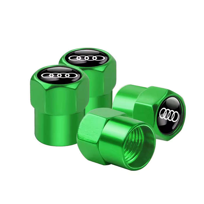 AUDI Valve Caps (Green with 4 rings logo) (Set of 4)