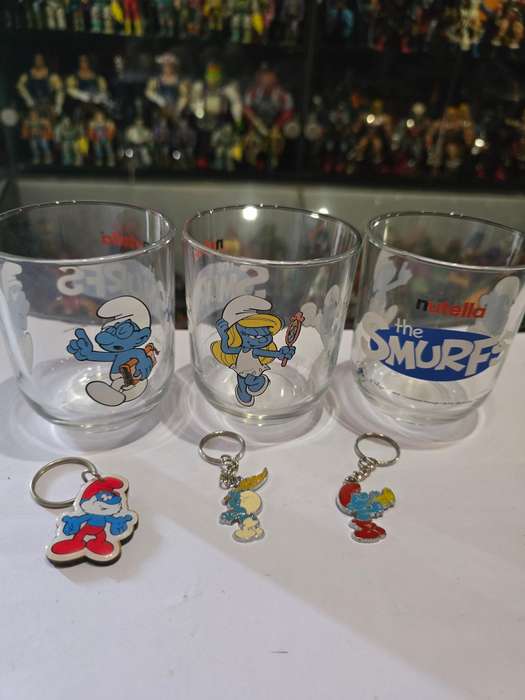 x3 Smurfs Glas With 3 Keyrings