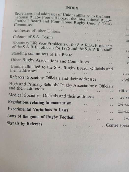 Rugby Book - SA Rugby Laws of the game of Rugby Football 1986