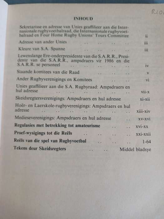 Rugby Book - SA Rugby Laws of the game of Rugby Football 1986