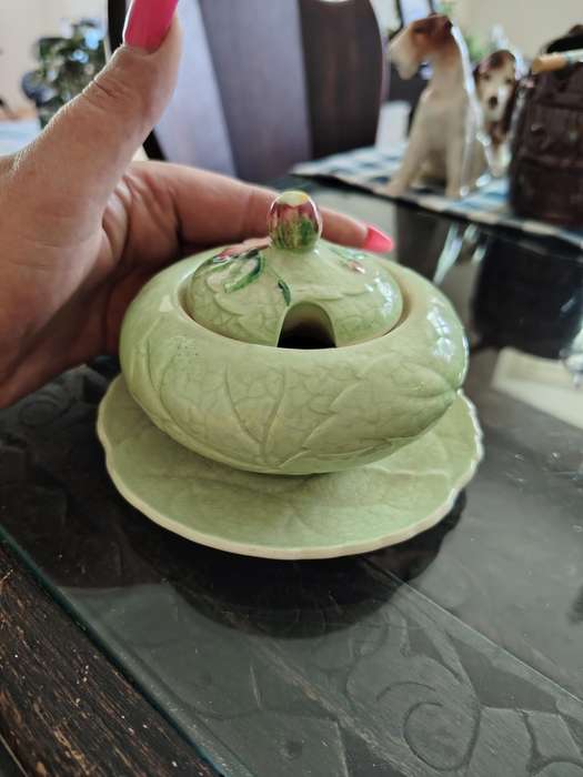 Vintage Carlton ware lidded sugar bowl with small plate