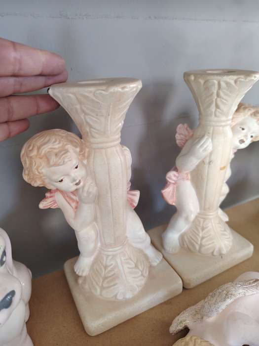 Set of stunning ceramic cherub candle holders