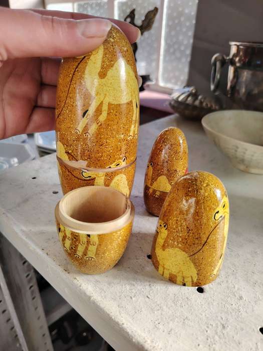 Unique wooden nesting set with camels on
