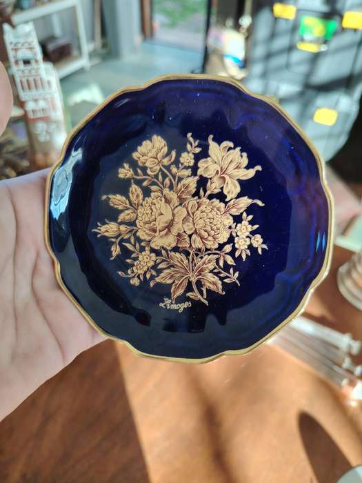 Vintage cobalt blue gilted French Limoge trinket bowl