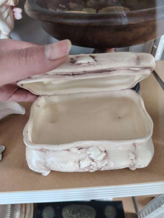 Beautiful ornate ceramic footed jewelry box