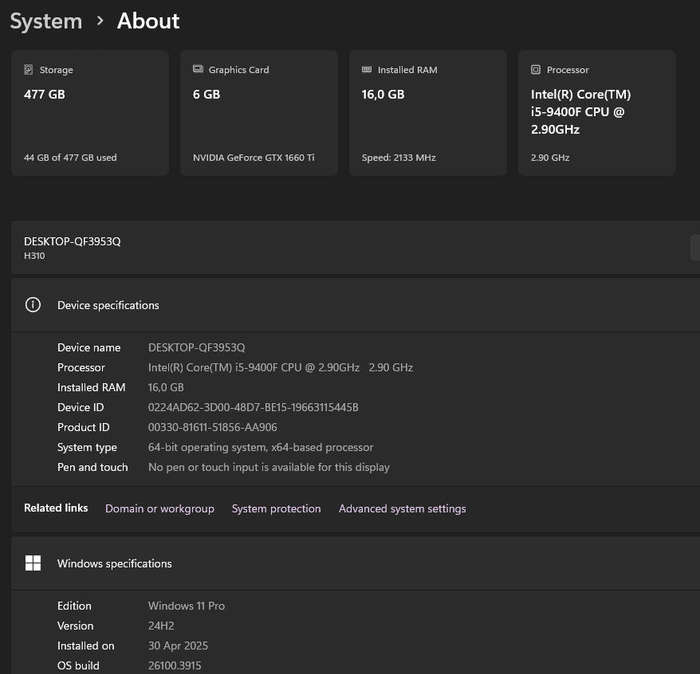 Gaming PC with ARGB, GTX1660 Ti 6Gb GPU, i5-9400F CPU, 16Gb RAM, 512Gb NvMe, Win 11 Pro