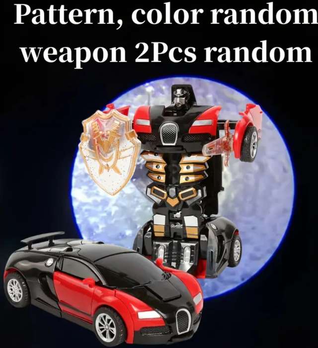 One-Button Impact Deformation Car, with Random 2 Weapon Sets, Toy Car