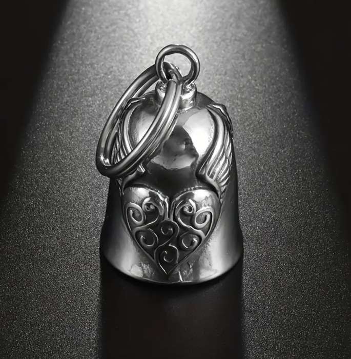 LET THIS BELL RING FOREVER! Wind Angel Wings Love Bell Pendant Motorcycle Riding Amulet Keyring