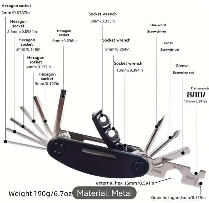16-in-1 Stainless Steel Portable Folding Multitool with Hex Keys, Universal Screwdriver Set