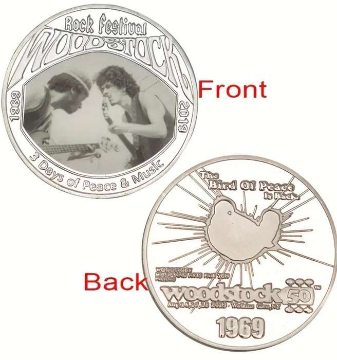 Set of 5 Woodstock Music Festival Commemorative Collectors Coins with Black Gift Box