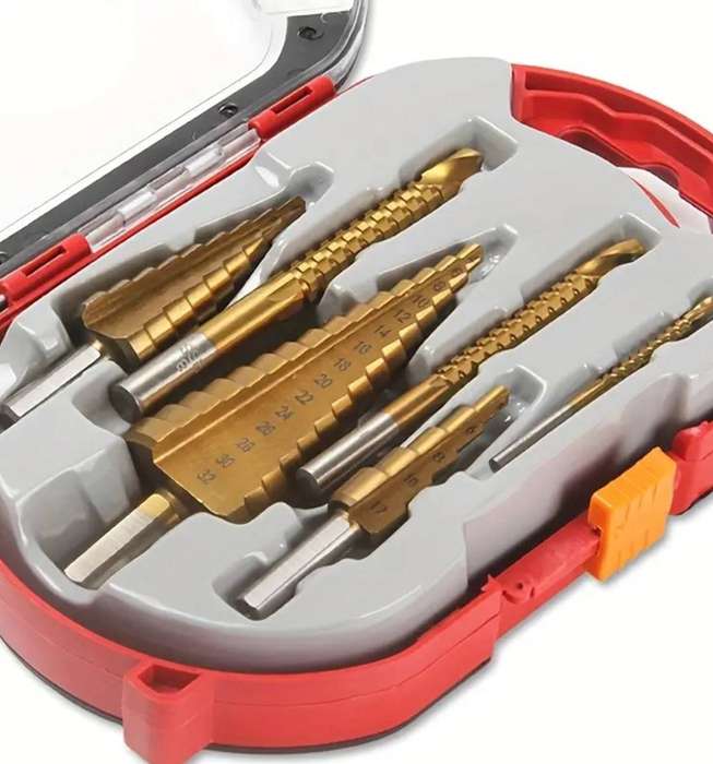 6pcs Titanium-Coated Chrome Vanadium Drill Bit Set with Red Storage Case
