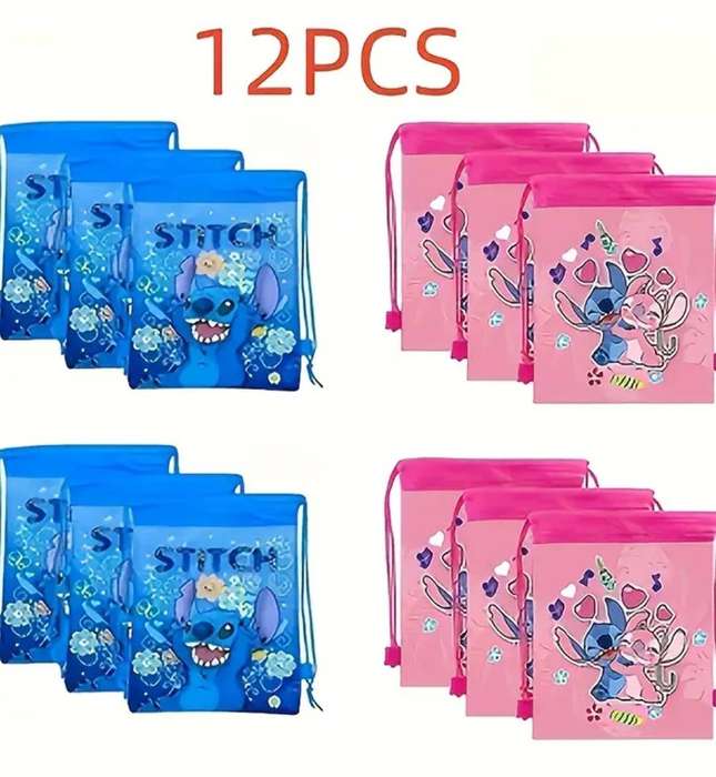 12pcs Disney Stitch Drawstring Storage Bags Officially Licensed