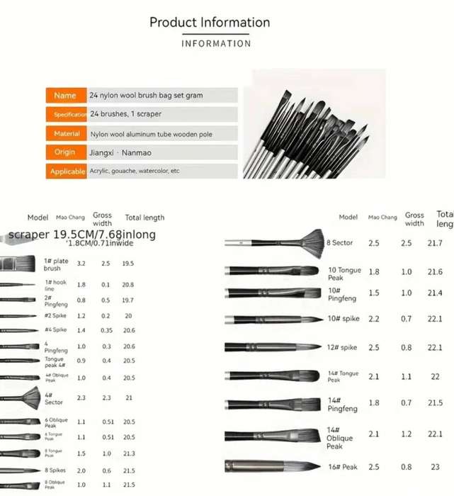 24pcs/ Set Nylon Hair Wooden Handle Watercolor Brush Pen